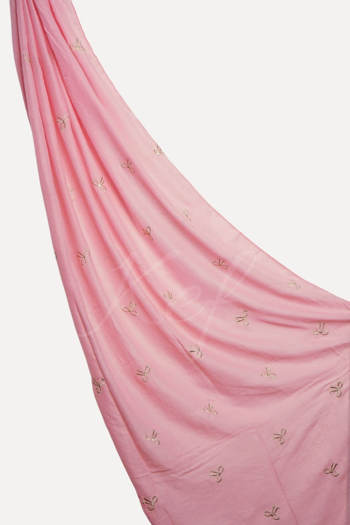 Bow Embroidery Lawn Hijab - Peachy Pink