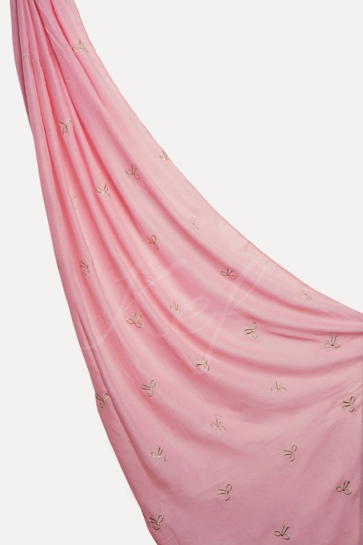 Bow Embroidery Lawn Hijab - Peachy Pink