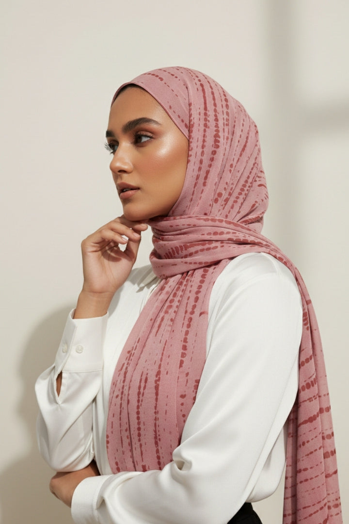 Tiedye Print Chiffon Hijab - Peachy Pink