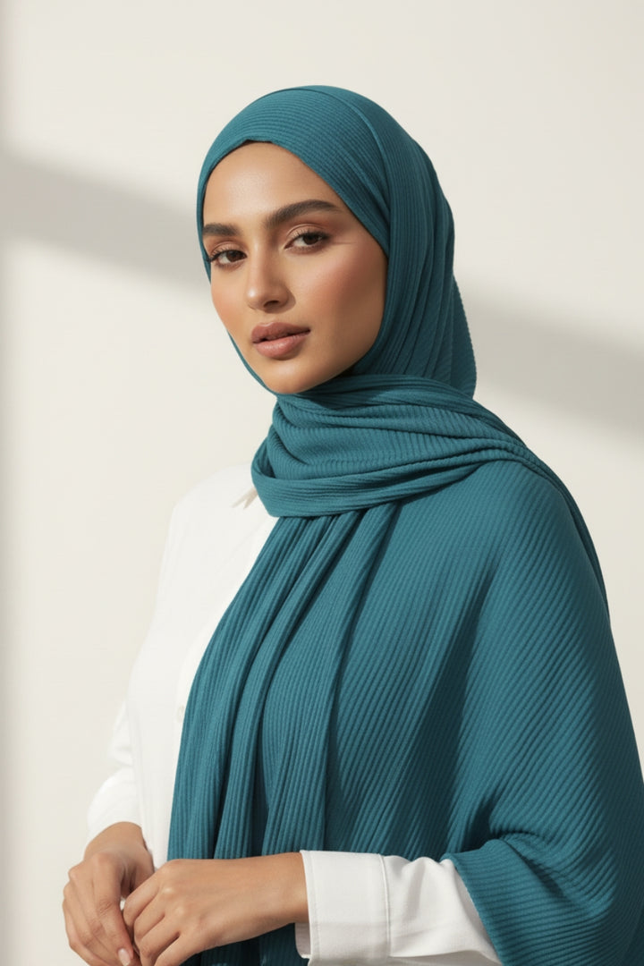 Crinkle Lawn Hijab - Peacock