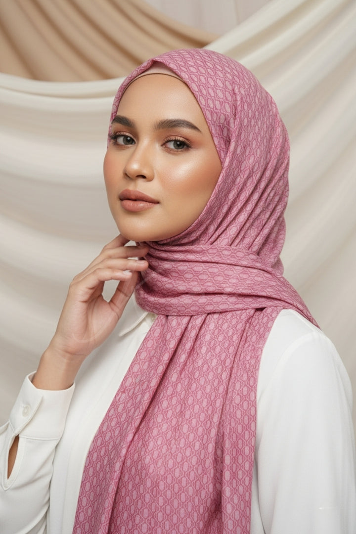 Grid Printed Lawn - Pink