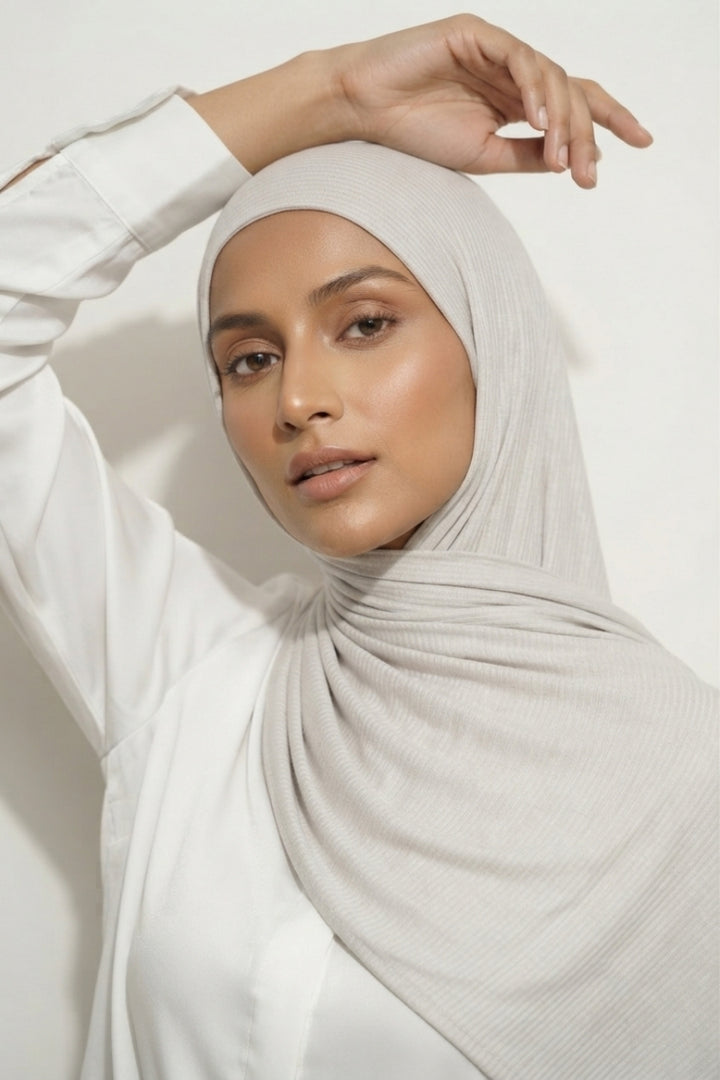 Textured Rib Jersey Hijab - Platinum