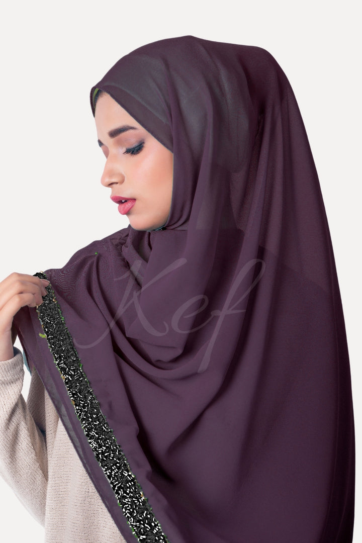 Lace Georgette Hijab - Plum