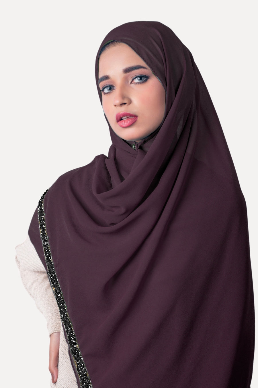 Lace Georgette Hijab - Plum