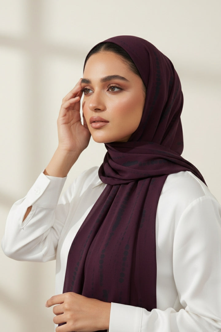 Tiedye Print Chiffon Hijab - Plum