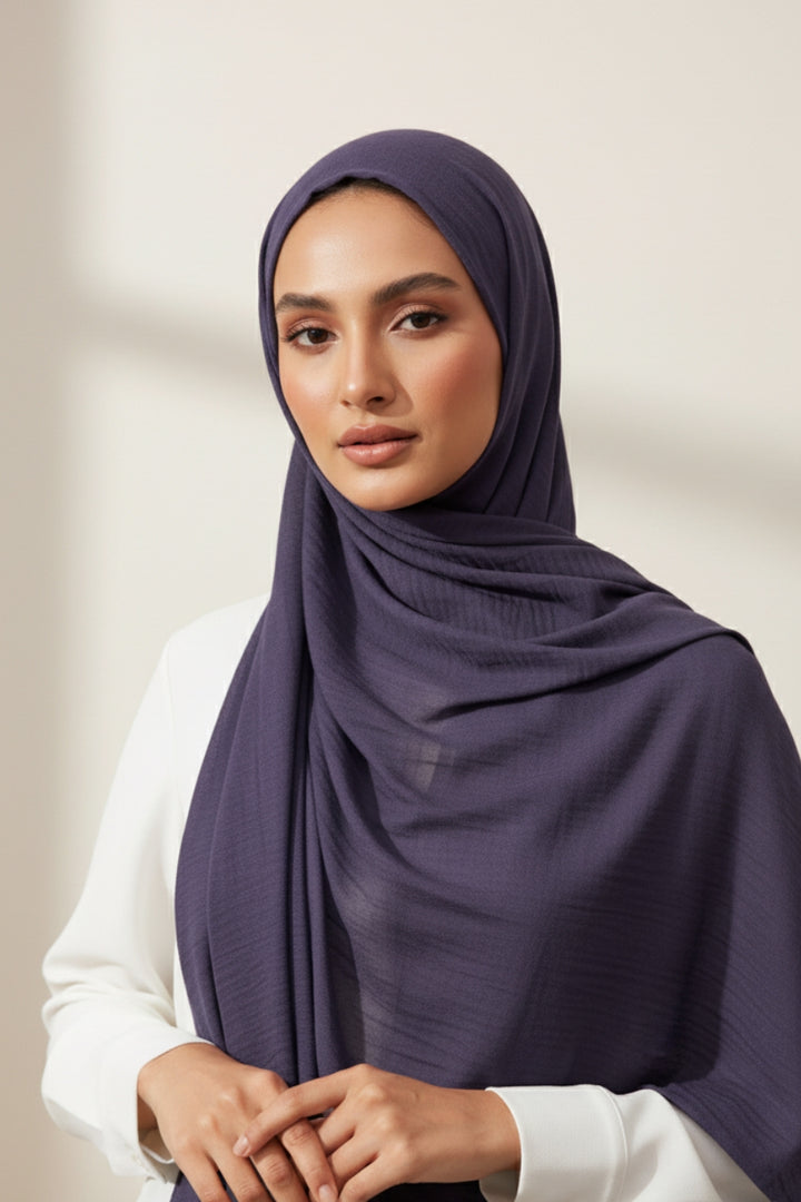 Soft Crumpled Lawn Hijab - Plum
