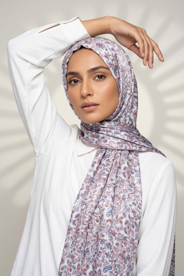 Printed Cashmere Dynasty Hijab - Porcelain