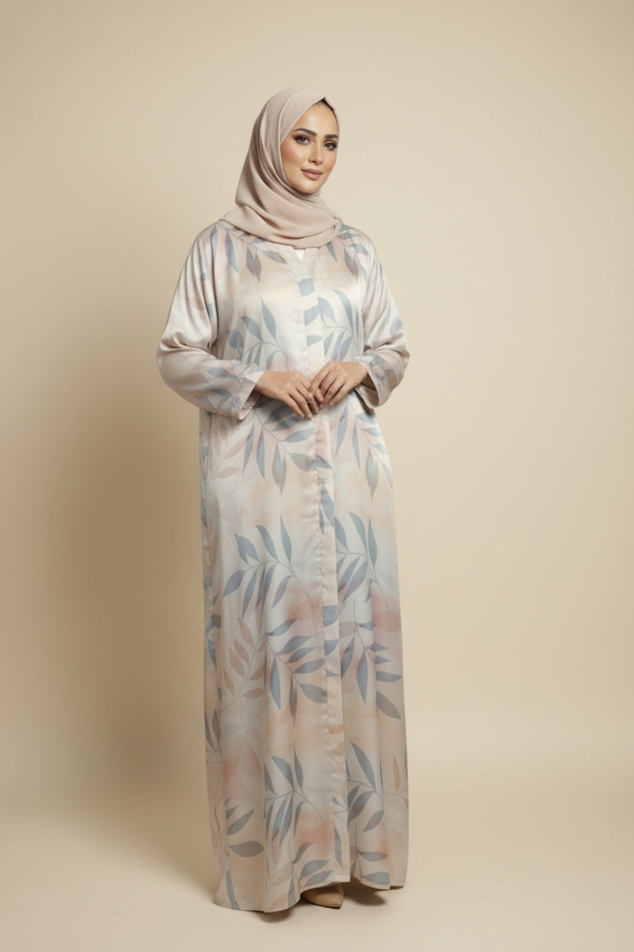 Printed Silk Ivory Abaya