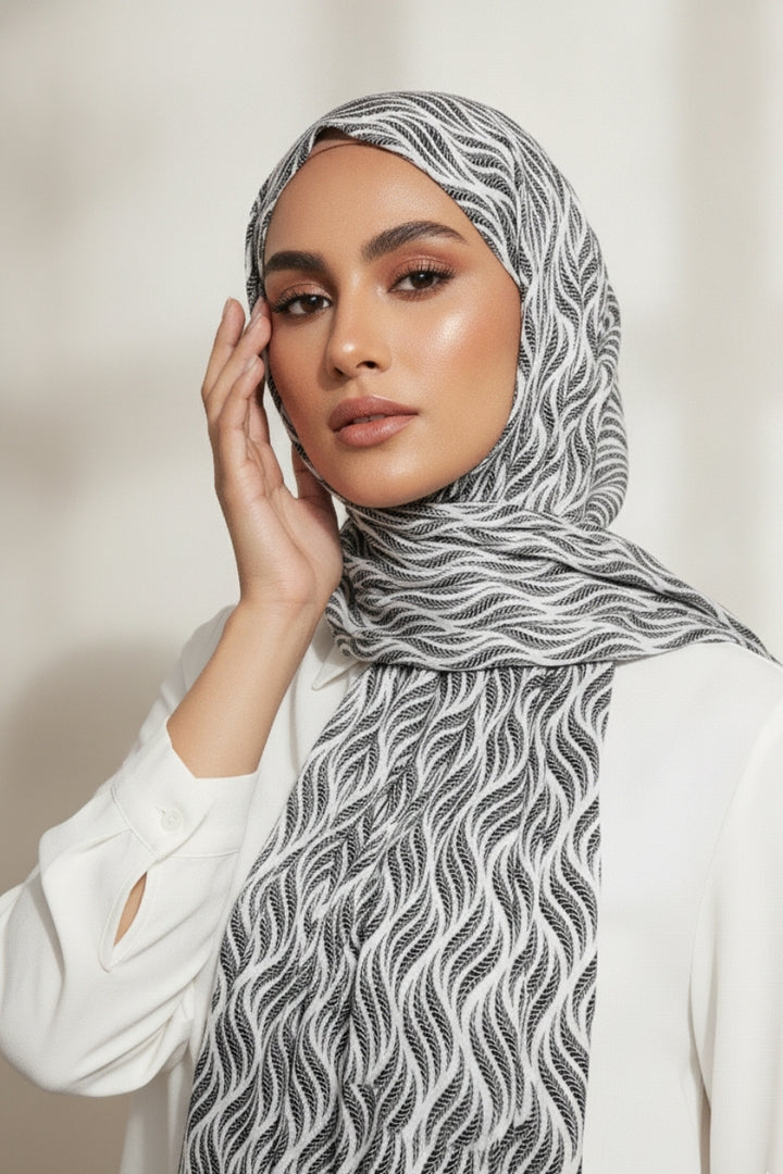 Printed Silk Hijab - Noir Whisper