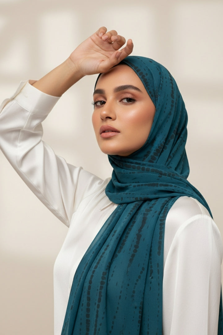Tiedye Print Chiffon Hijab - Prussian