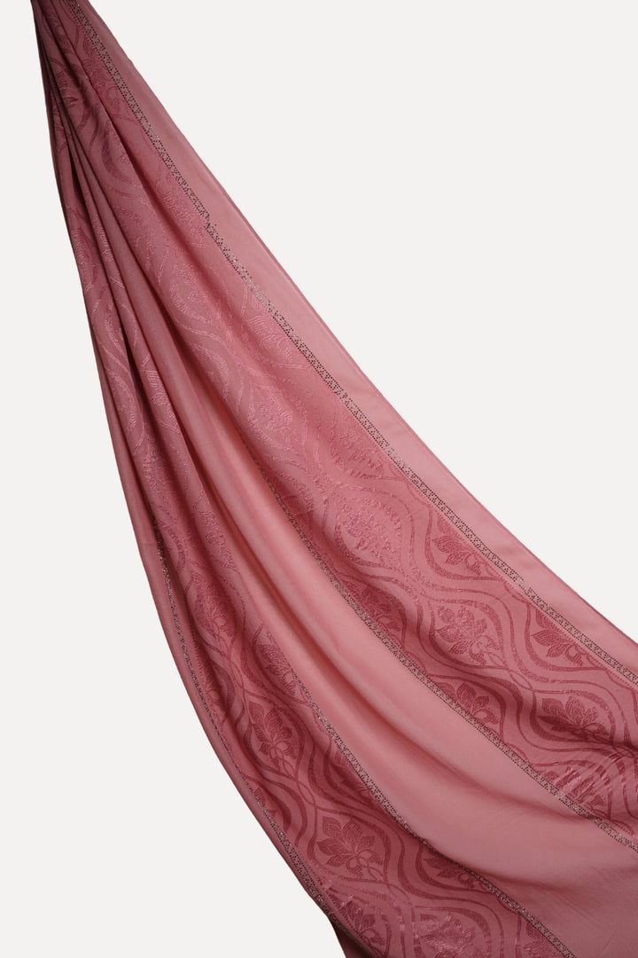 Striped Embroidery Chiffon - Punch