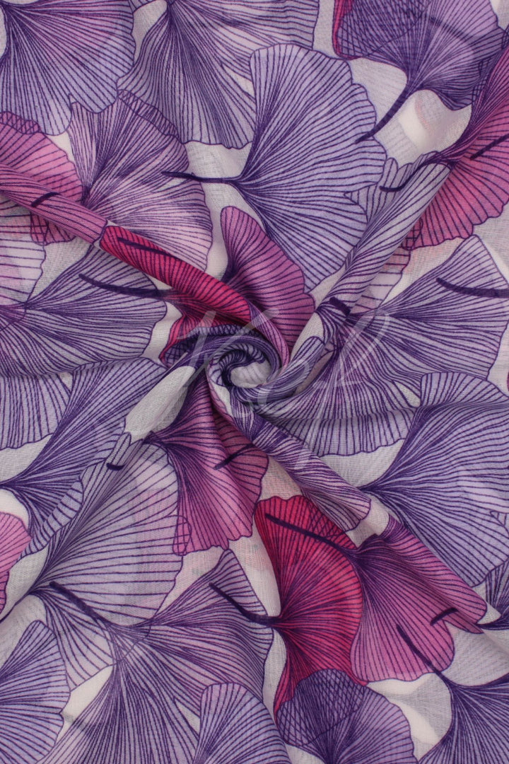 Printed Floral Lawn Hijab - Purple