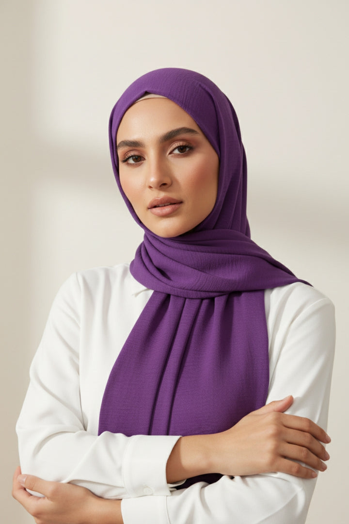 Soft Crumpled Lawn Hijab - Purple