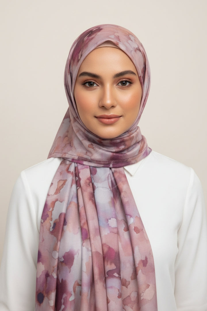 Printed Viscose Modal Hijab - Purplewood
