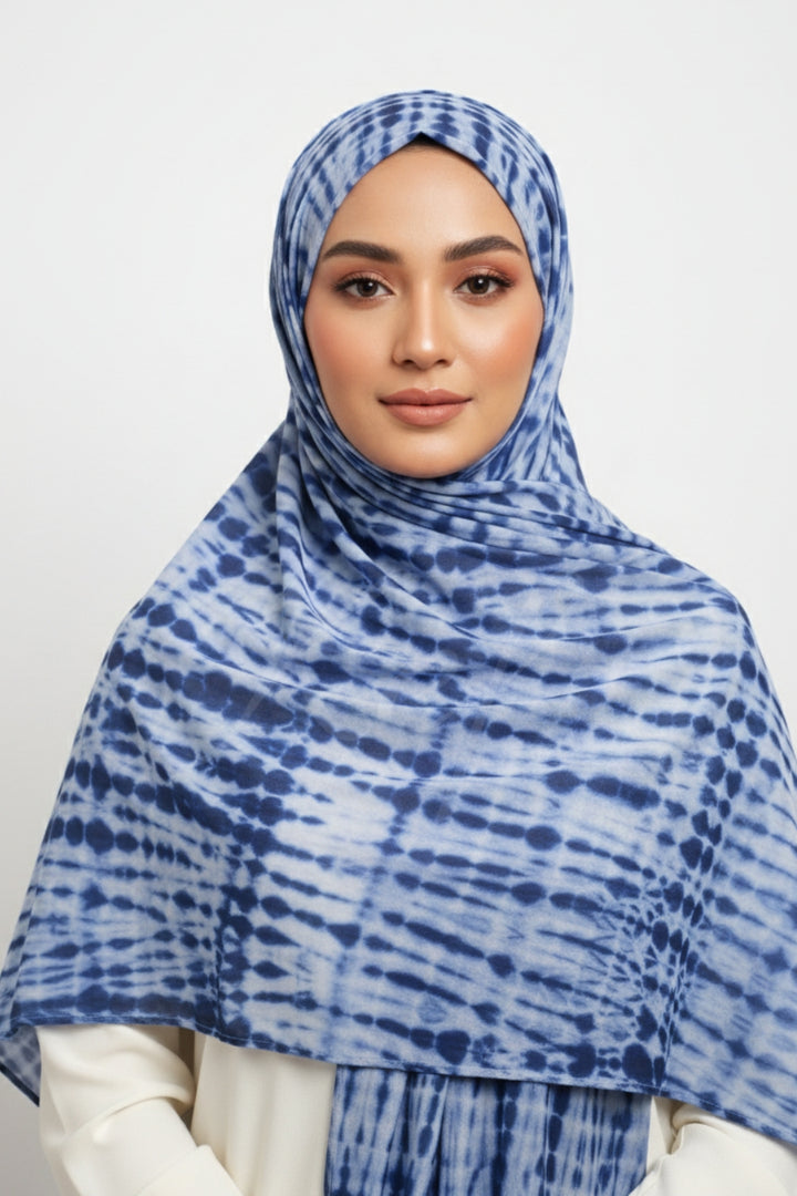 Printed Viscose Modal Hijab - Cadet Blue