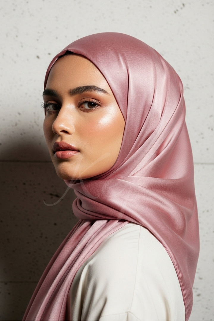 Plain Silk Hijab - Rose