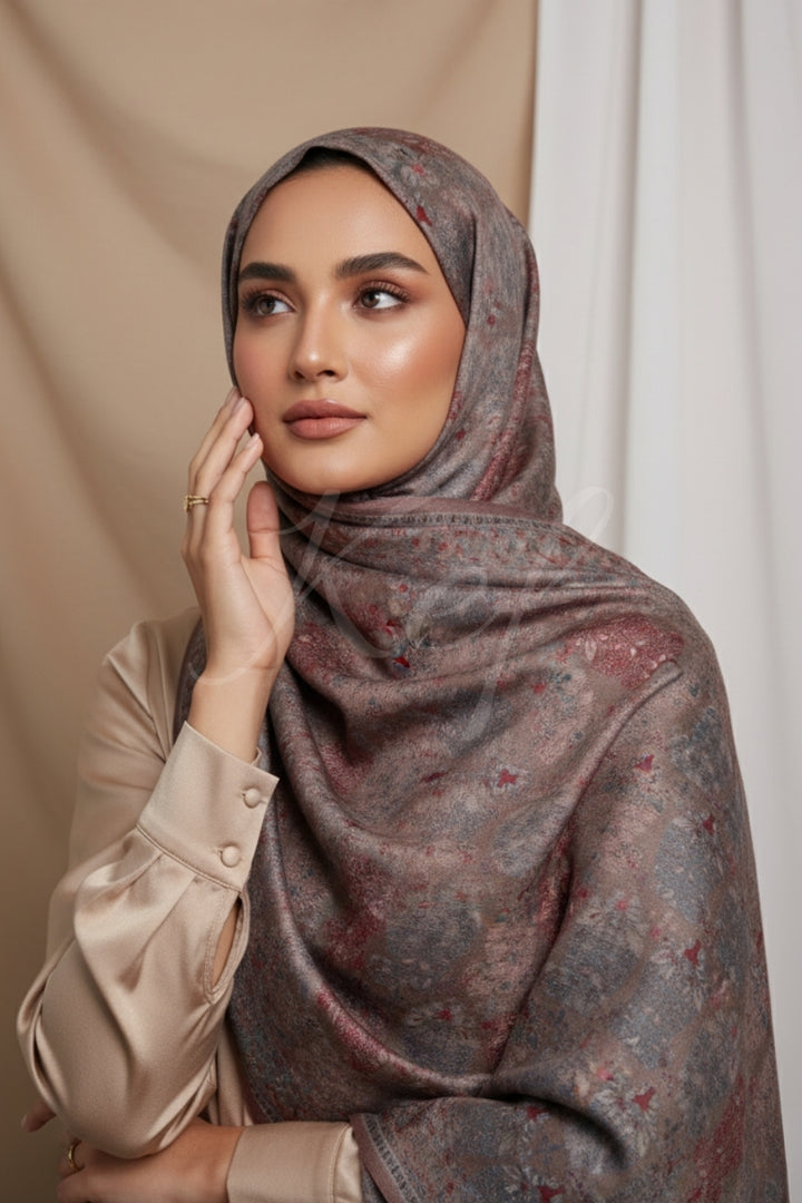 Printed Cashmere Echo Hijab - Rose Clay