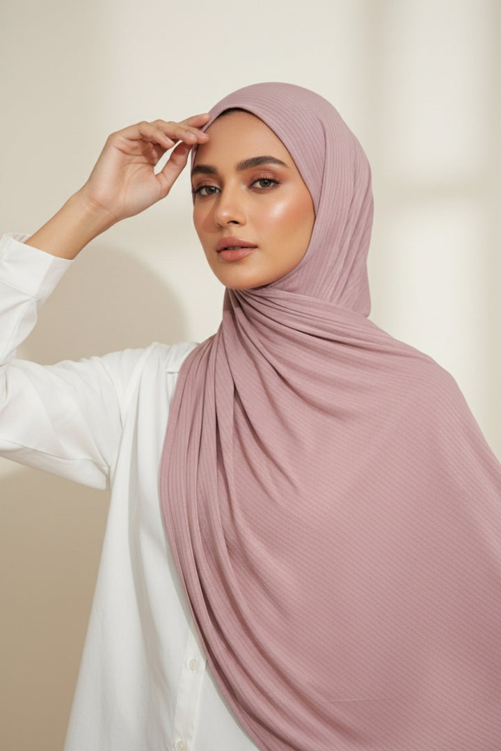 Linear Rib Jersey - Rose