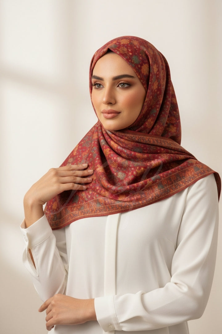Printed Cashmere Classic Hijab - Rosewood Tones