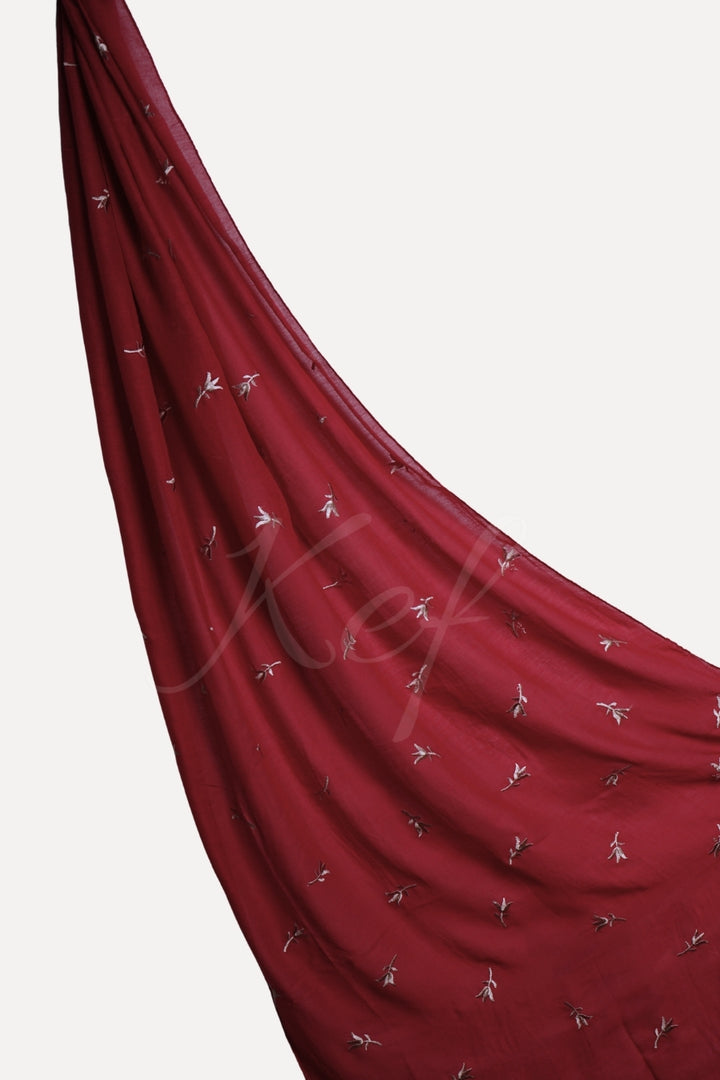 Grace Embroidery Lawn Hijab - Ruby Red