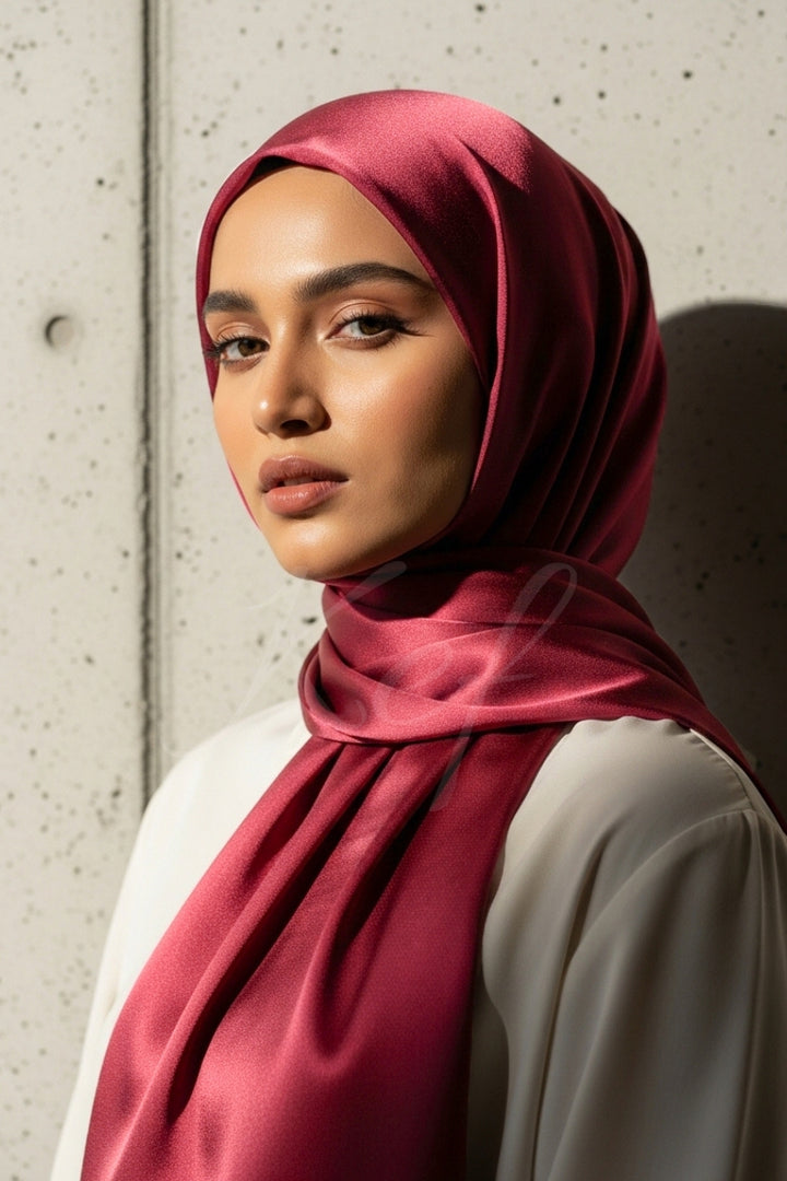 Plain Silk Hijab - Ruby Red