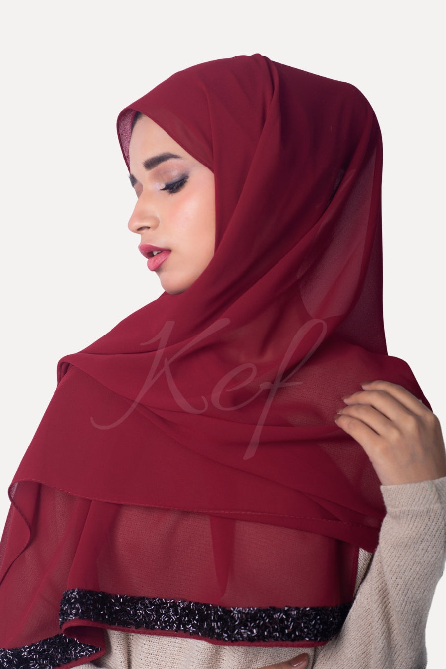 Lace Georgette Hijab - Ruby Red