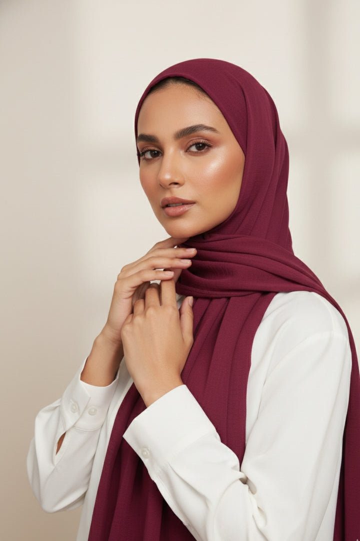 Soft Crumpled Lawn Hijab - Ruby Red