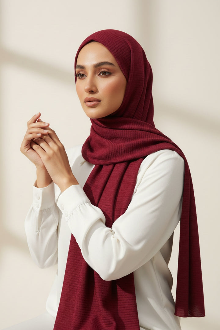 Crinkle Lawn Hijab - Ruby Red