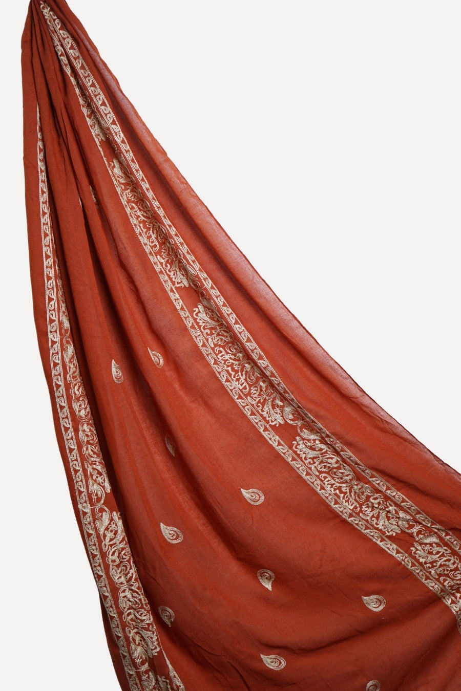 Stripe Embroidery Lawn Hijab - Rust
