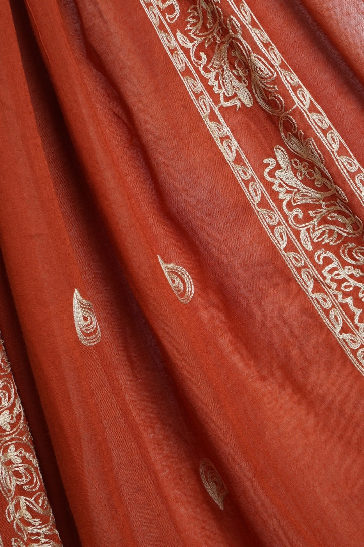 Stripe Embroidery Lawn Hijab - Rust