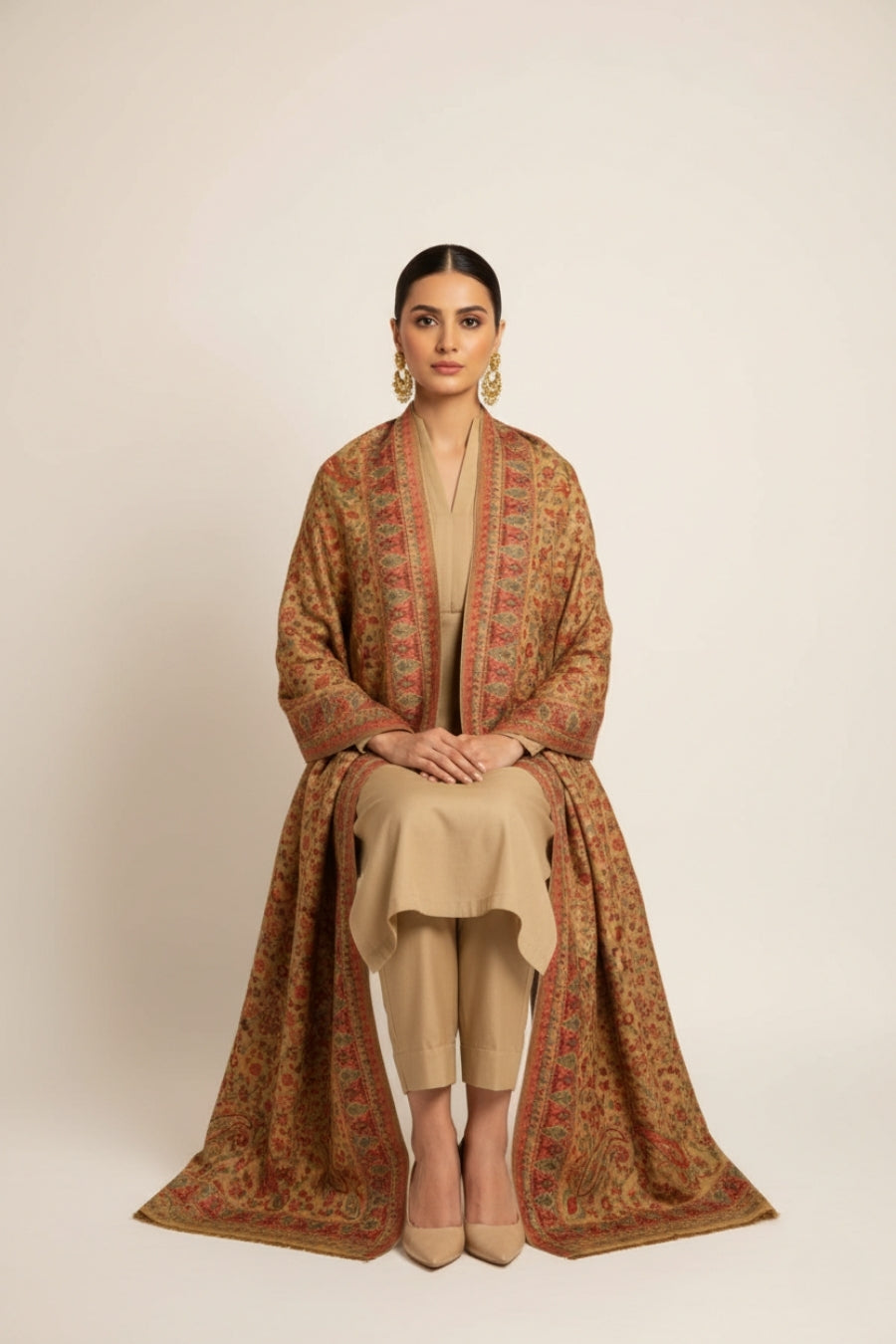 Printed Cashmere Shawl - Saffron Veil