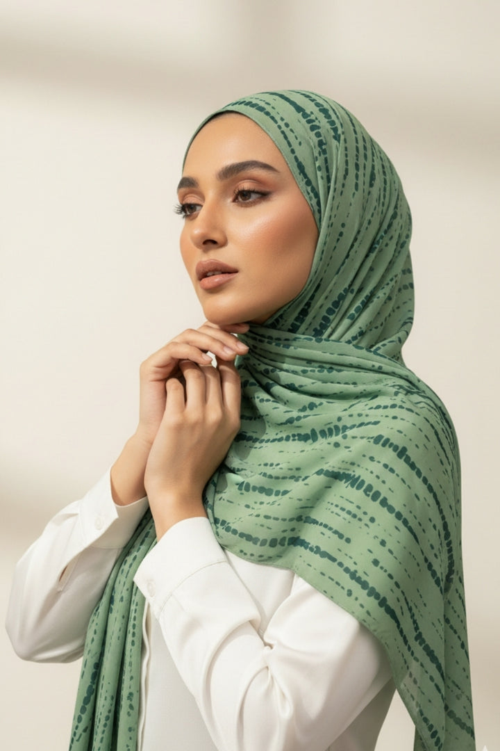 Tiedye Print Chiffon Hijab - Sage
