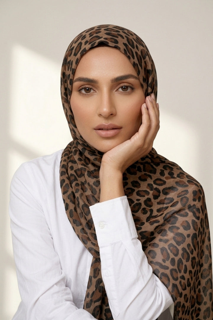 Safari Printed Lawn Hijab - Sand Leopard