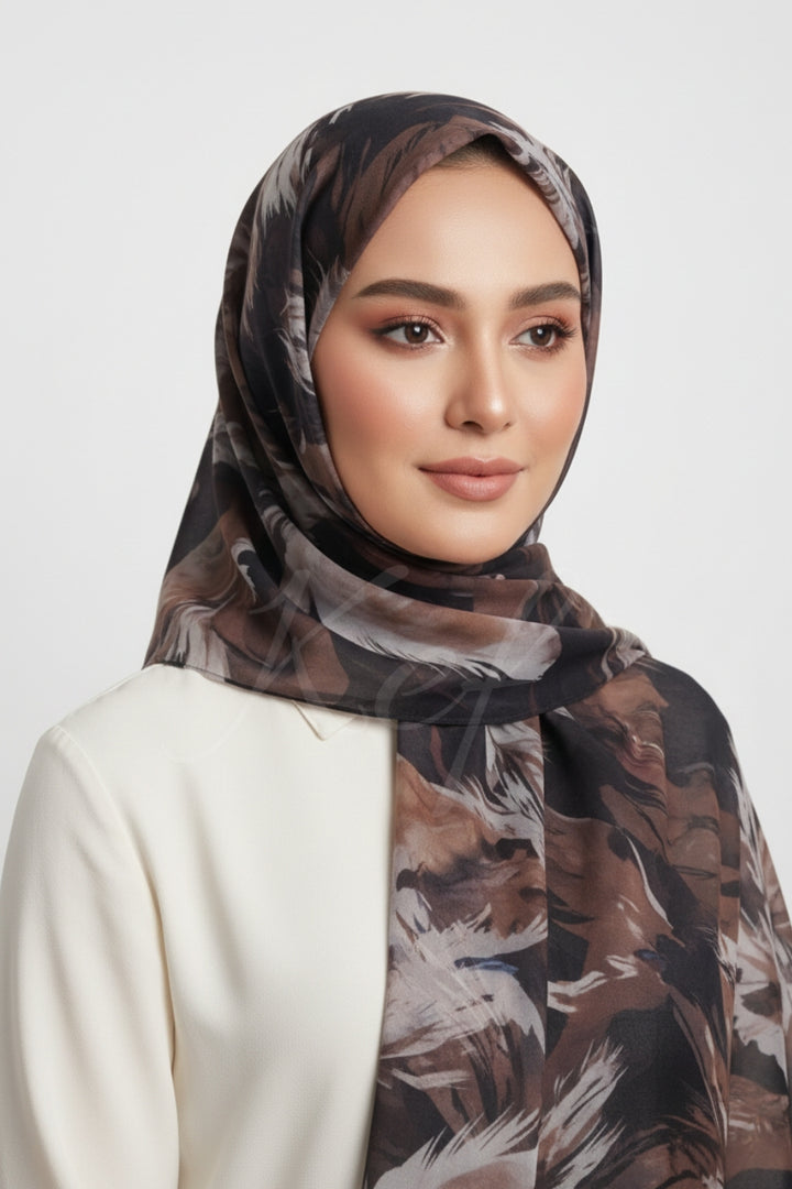 Printed Viscose Modal Hijab - Shadow