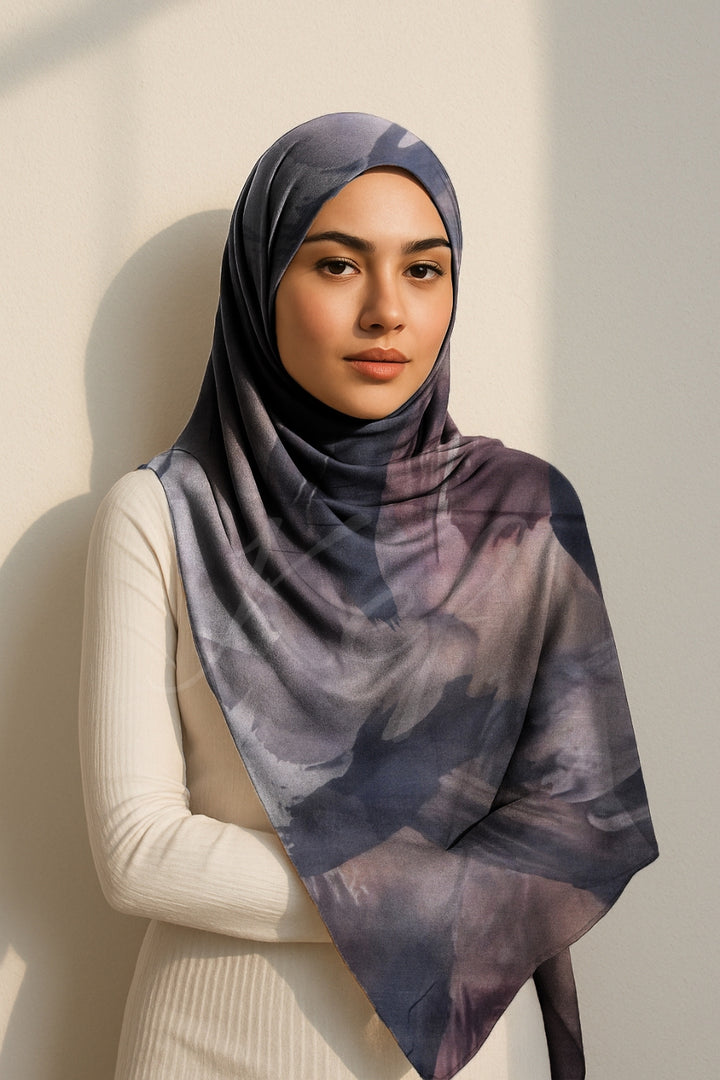 Printed Viscose Modal Hijab - Shadow