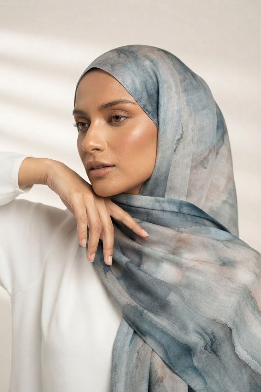 Printed Viscose Modal Hijab - Silver Lake Storm