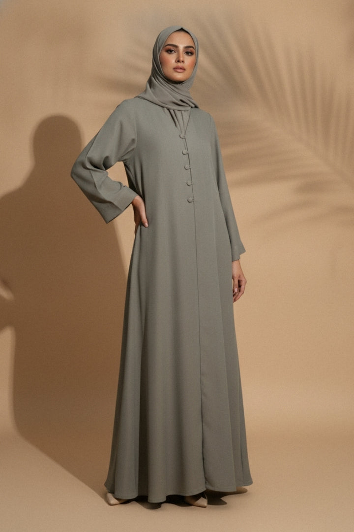 Sage Button-Front Abaya