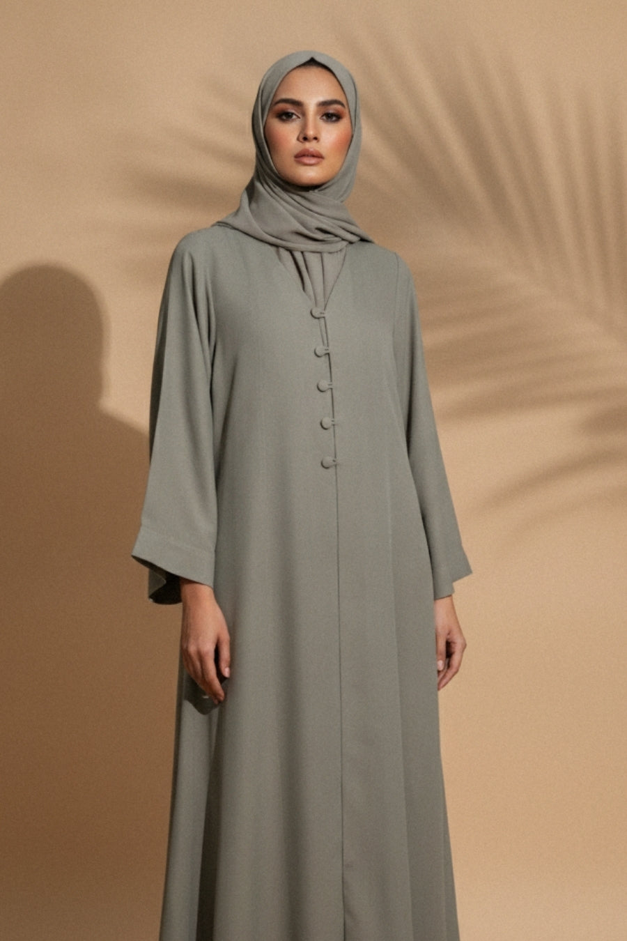 Sage Button-Front Abaya