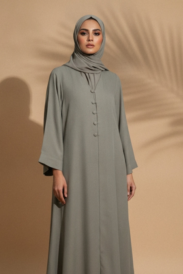 Sage Button-Front Abaya