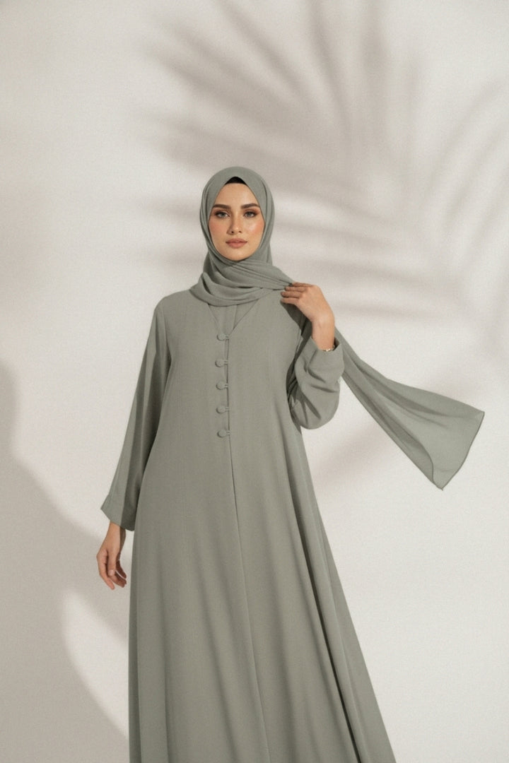 Sage Button-Front Abaya