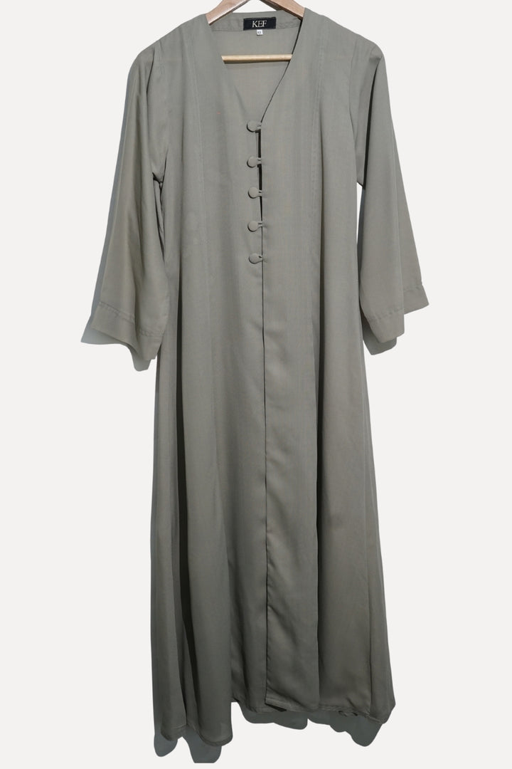 Sage Button-Front Abaya
