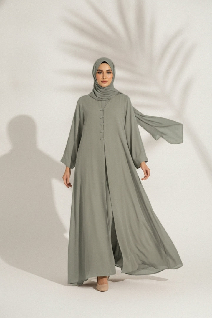 Sage Button-Front Abaya