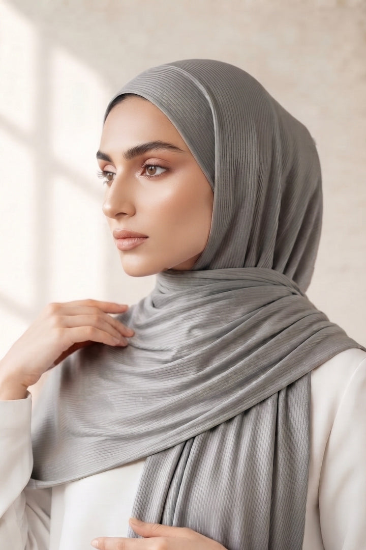Ribbed Jersey Hijab - Silver