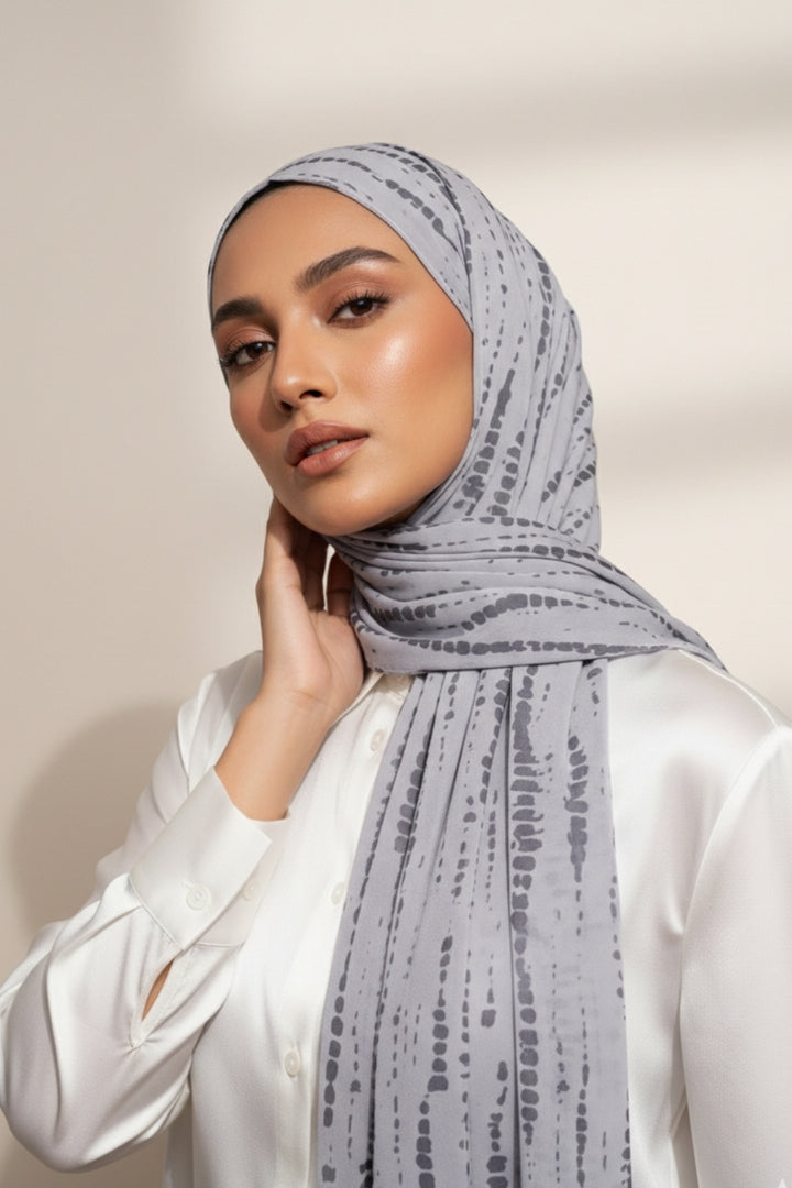 Tiedye Print Chiffon Hijab - Silver