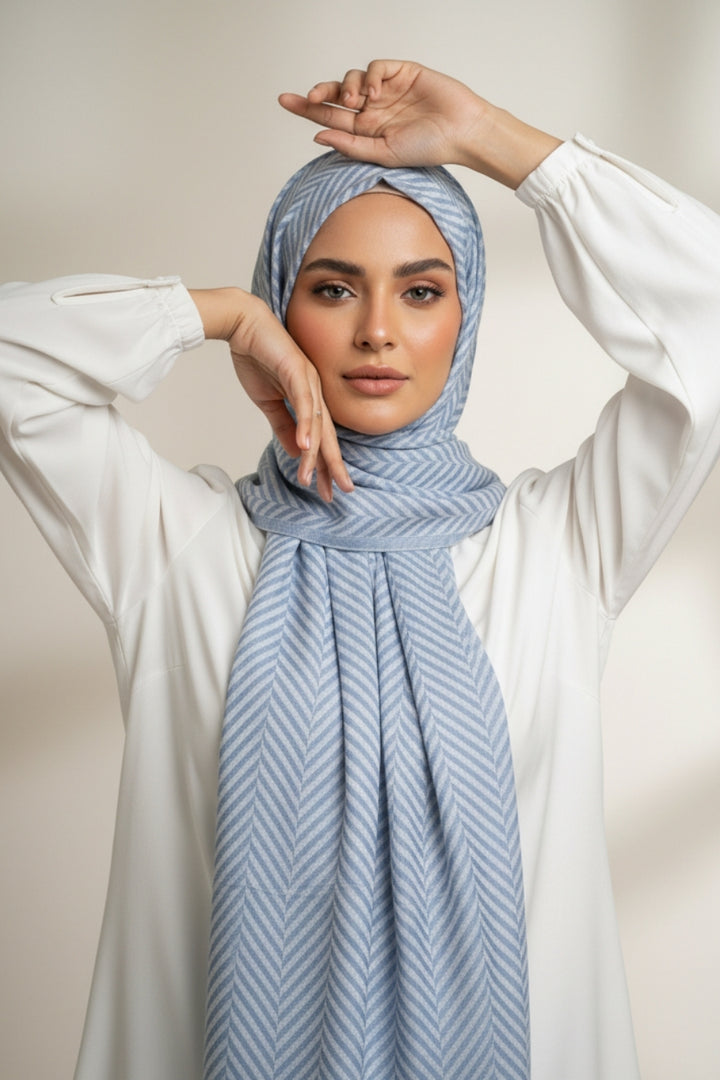 Classic Patterned Cashmere - Sky Weave