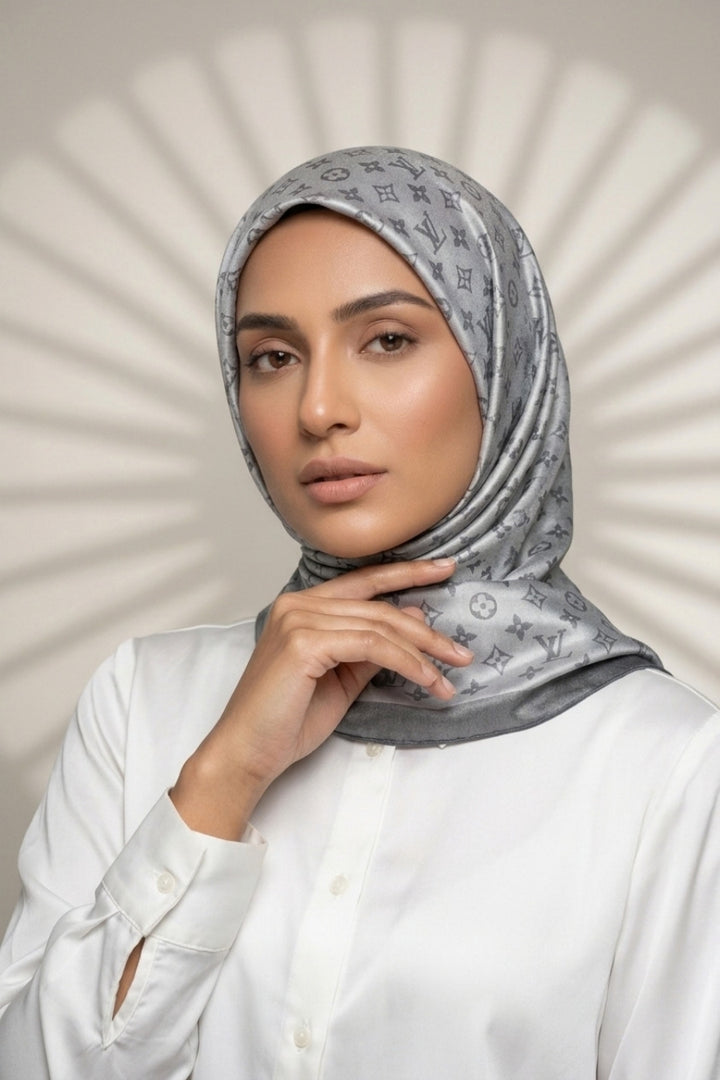 LV Cashmere Hijab -  Smoky Silver