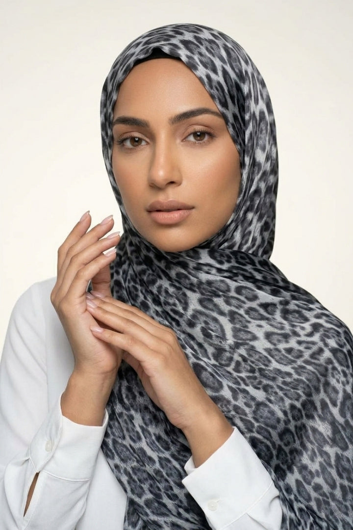 Safari Printed Lawn Hijab - Snow Leopard
