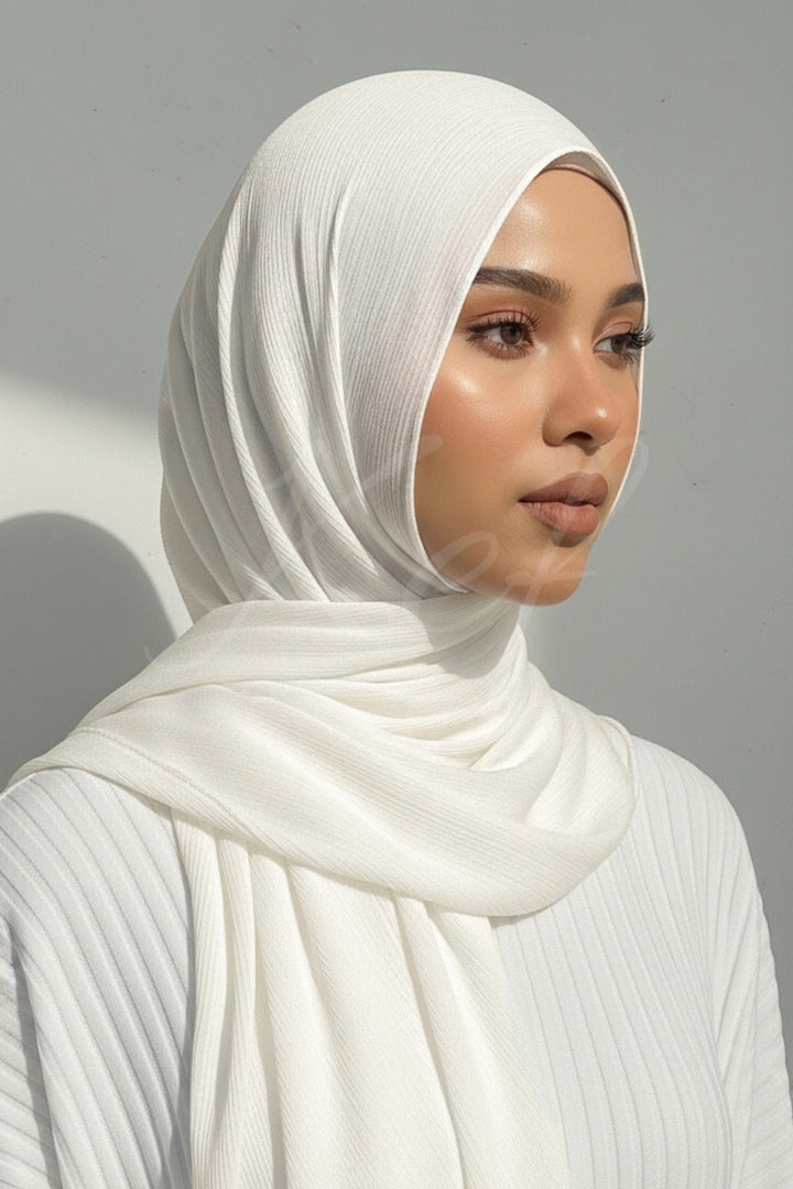 Crinkle Chiffon Hijab - Snow White (Matte)