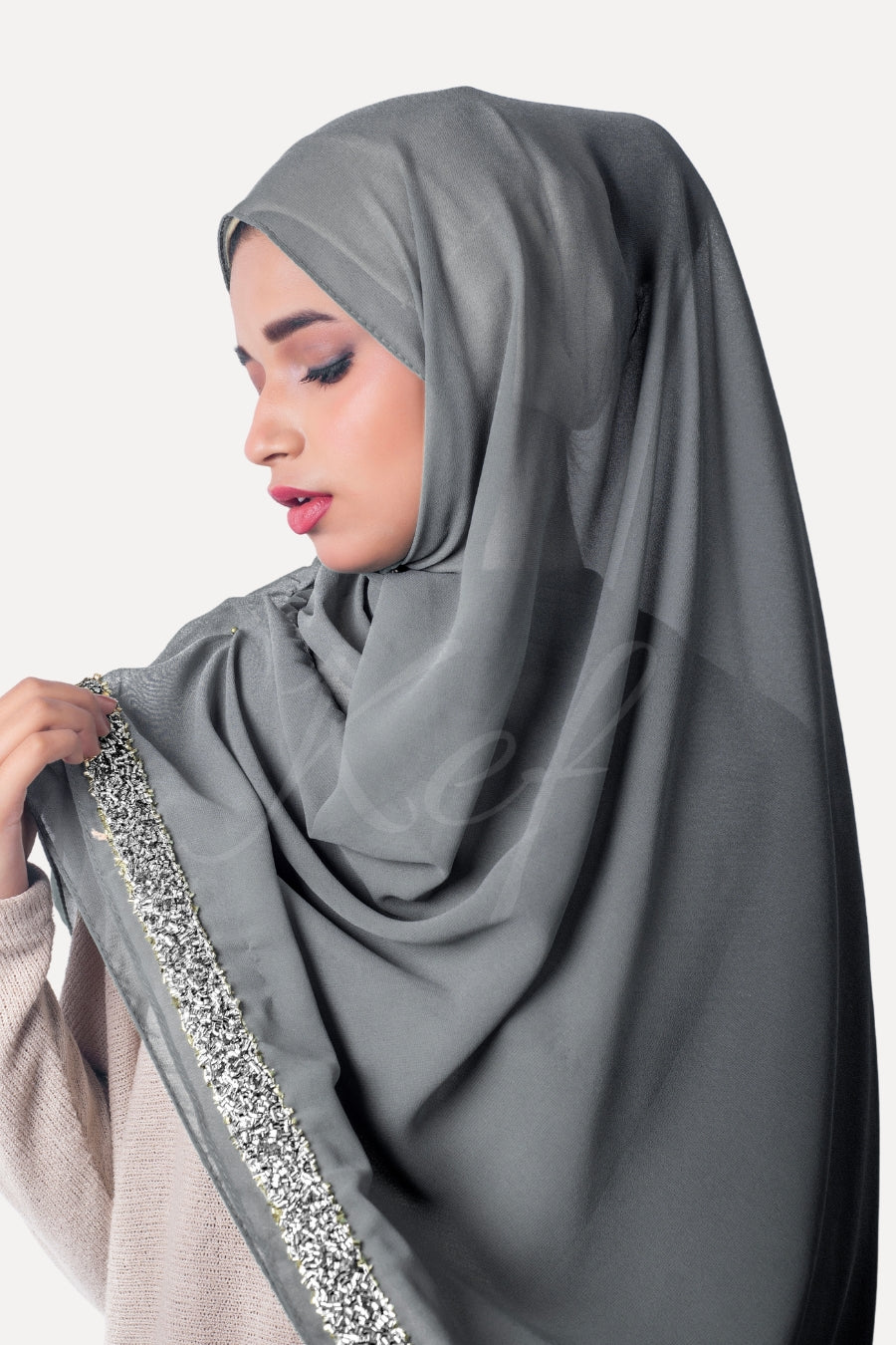 Lace Georgette Hijab - Steel