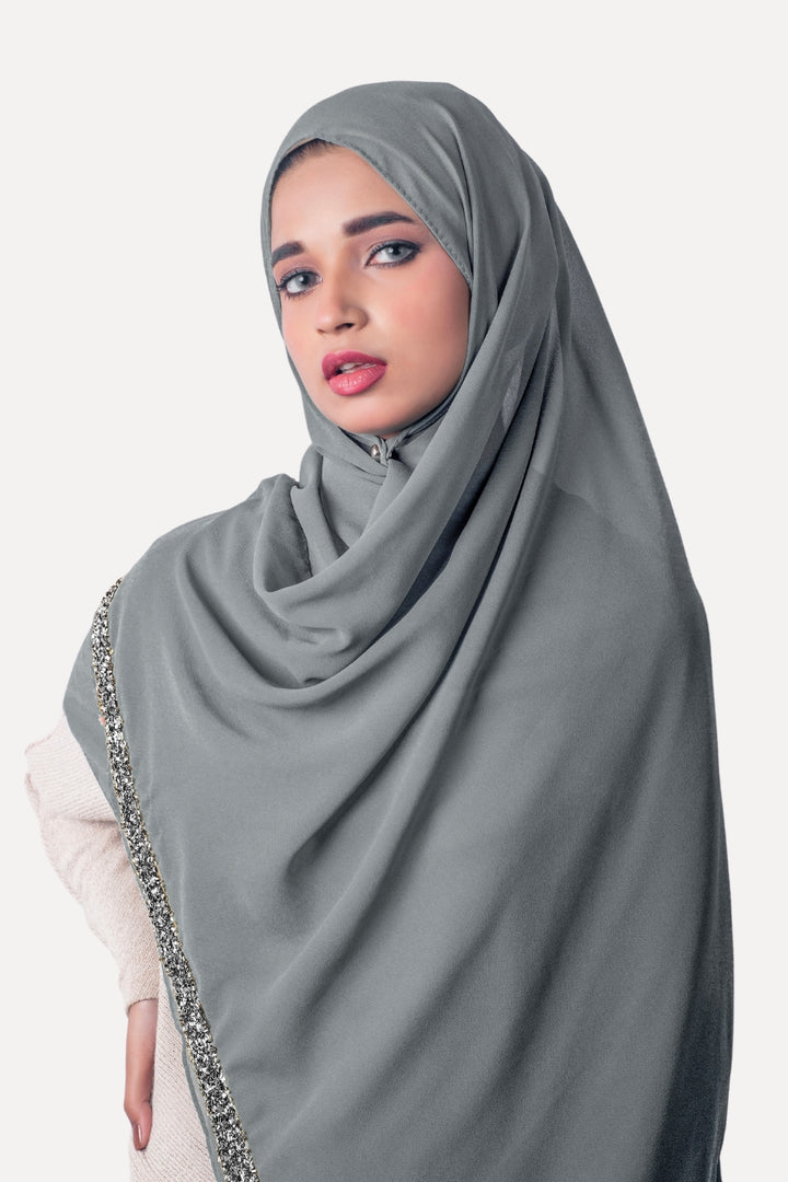 Lace Georgette Hijab - Steel